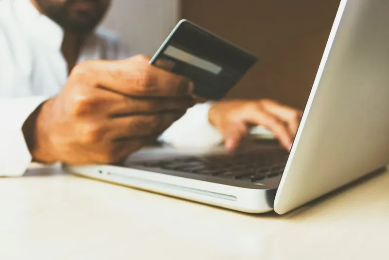 Close-up of credit card payment terminal and modern transaction chip reader